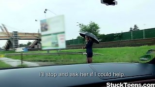 Hot stewardess teen fucked in a car