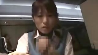 Stewardess gives handjob blowjob and..