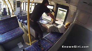 Blonde hottie sucking dick on a bus