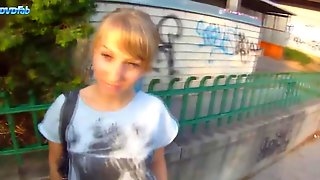 Beautiful blonde teen polishing dick..