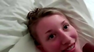 Shy immature tugjob with facial