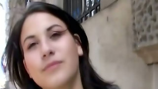 Smiling brunette chick is ready to suck..