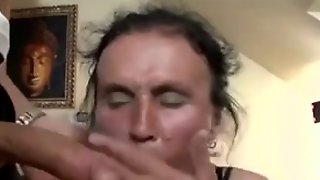 Hairy and saggy mature slut sucking and..