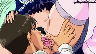 Shy anime maid doing oral sex
