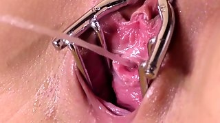 Busty brunette shows off while pissing