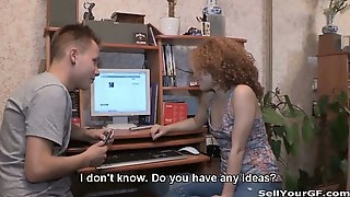 Having caught his curly girlfriend..