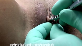 Very Painful Pussy Clit Hood Piercing..