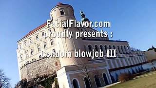 Condom blowjob