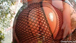 Christy oils herself up & teases the..