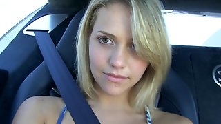 Amazing blonde masturbating in the car