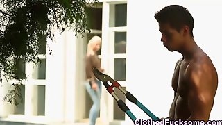 Muscle bound gardener fucking a blonde..