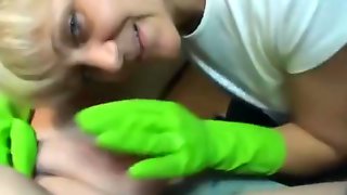 Handjob with rubber glove 5