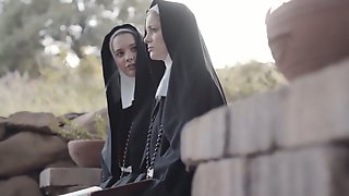Horny nun Kenna James thirsts to eat..