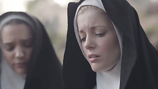 Two sinful nuns are licking each others..