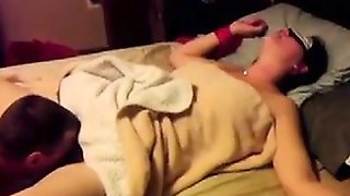 Blindfolded wife gets a surprise..
