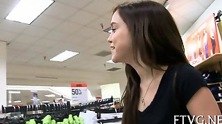 Brunette teen vibrates her shaved pussy..