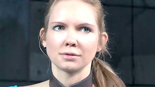 Busty bonded slut gets wet while analy..