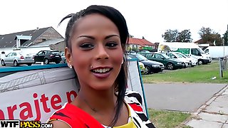 A black babe fucks like a whore outside